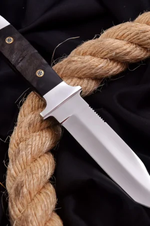 Full Tang Bowie Fixed Blade Knife with Black Wood Handle & Satin Finish